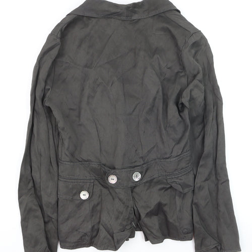 Les Gens Womens Grey Viscose Blend Button Blazer Jacket Size S