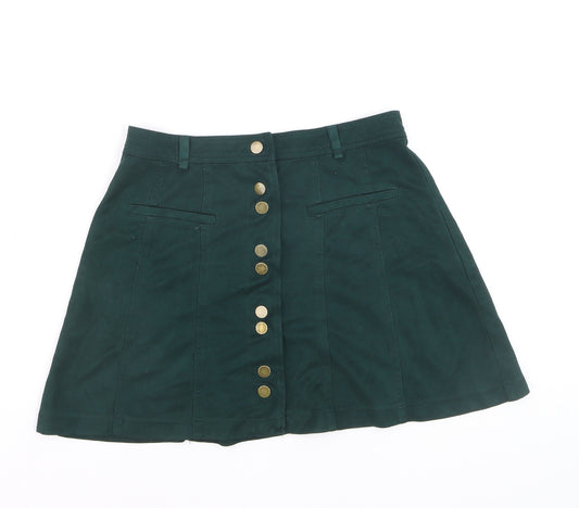 Zara Women Green XS A-Line Short Button Skirt