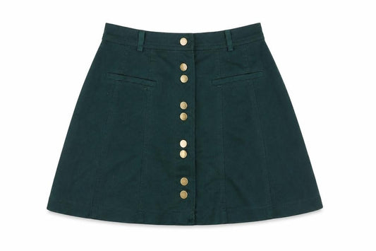 Front view of Zara Women Green XS A-Line Short Button Skirt