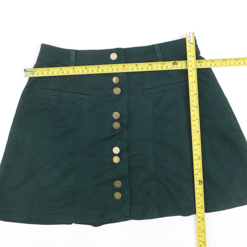Zara Women Green XS A-Line Short Button Skirt