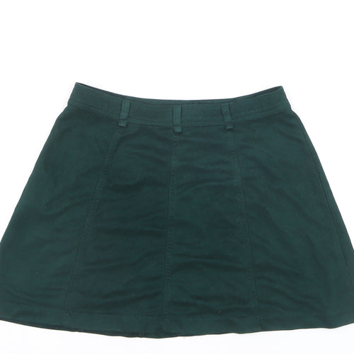 Zara Women Green XS A-Line Short Button Skirt