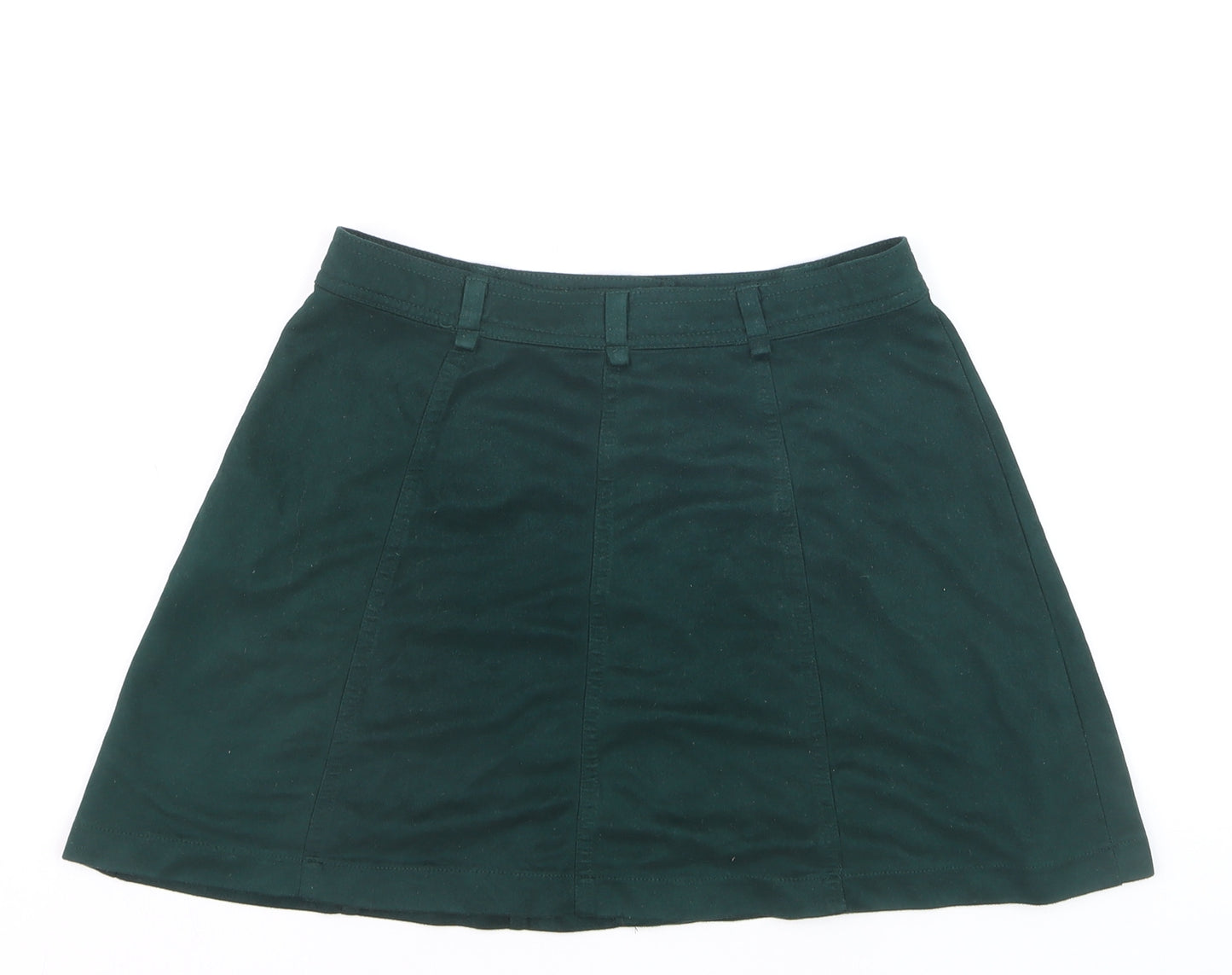 Zara Women Green XS A-Line Short Button Skirt