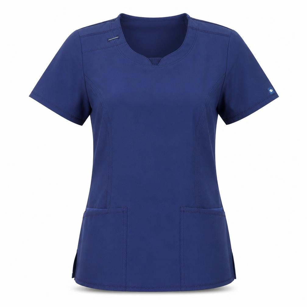 Front view of Infinity women’s blue short sleeve workwear T-shirt, size L