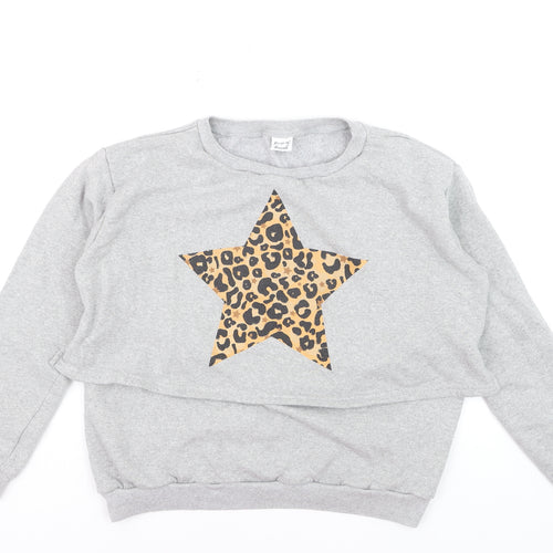 House of Hurrah Women Grey Leopard Star Pullover Sweatshirt L