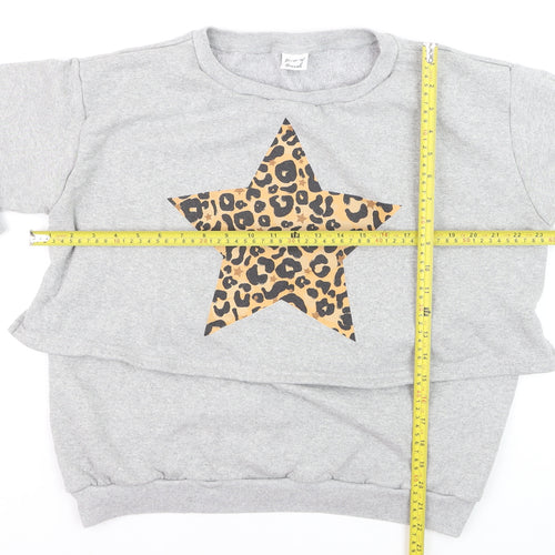 House of Hurrah Women Grey Leopard Star Pullover Sweatshirt L