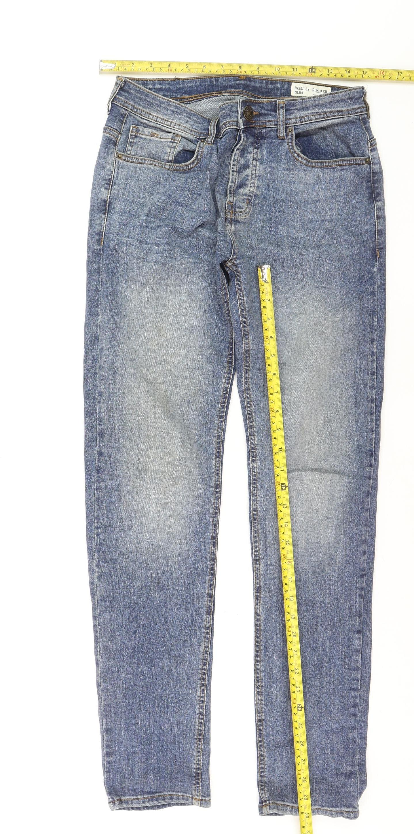 Denim Co. Women's Blue Slim Fit Mid Rise Straight Jeans Size 12