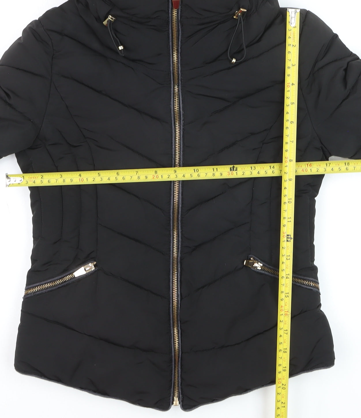 Zara Women's Black Puffer Jacket Size S Hooded Lined Zip Winter Coat