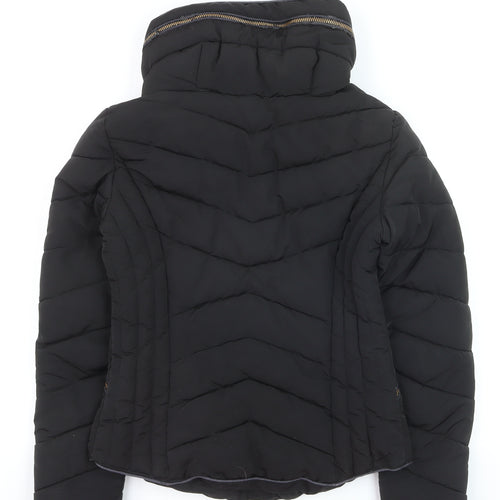 Zara Women's Black Puffer Jacket Size S Hooded Lined Zip Winter Coat