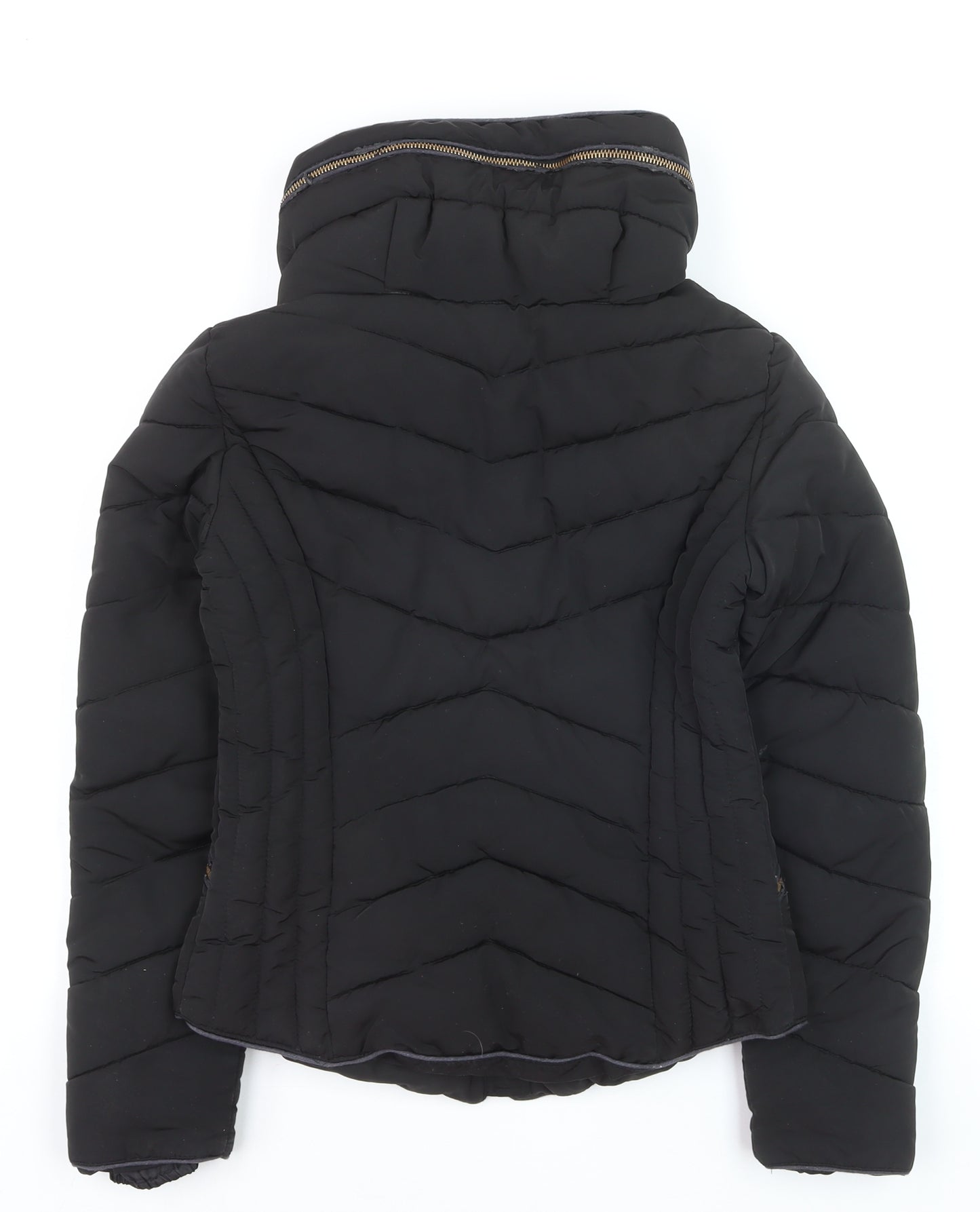Zara Women's Black Puffer Jacket Size S Hooded Lined Zip Winter Coat