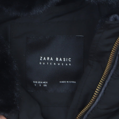 Zara Women's Black Puffer Jacket Size S Hooded Lined Zip Winter Coat