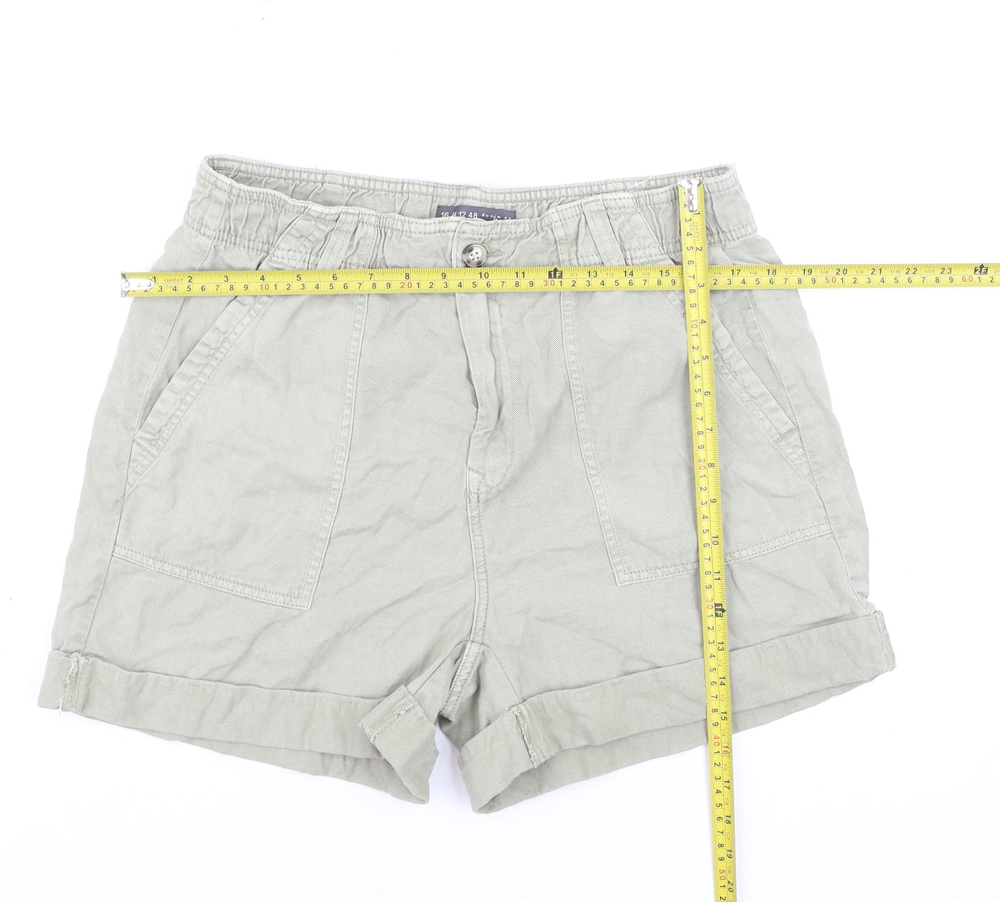 Primark Women’s Beige Chino Shorts Size 16 Cotton Casual Elastic Waist