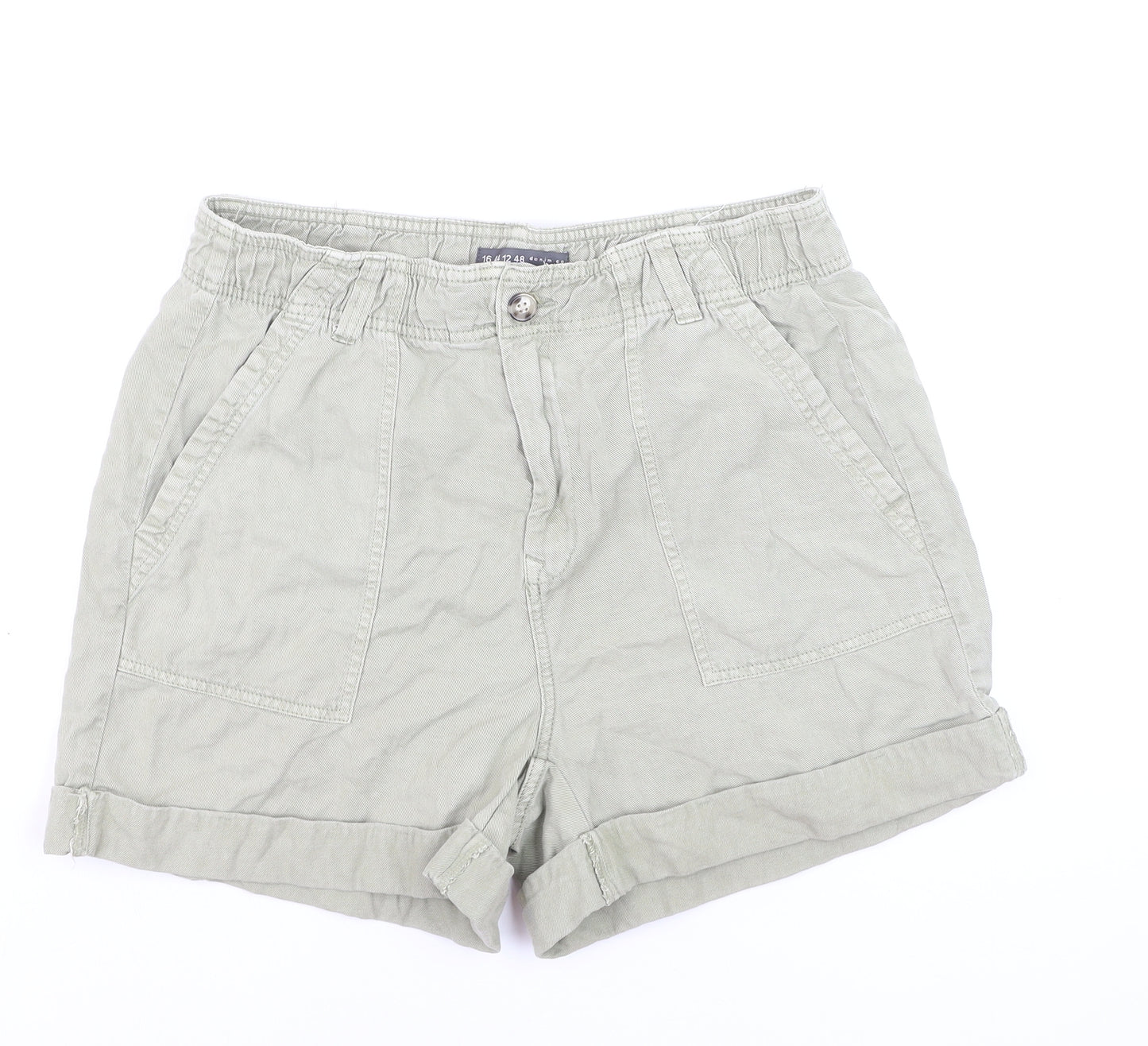 Primark Women’s Beige Chino Shorts Size 16 Cotton Casual Elastic Waist