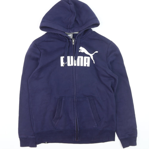Puma Men's Blue Full Zip Hoodie M Sports Logo Fleece Sweatshirt