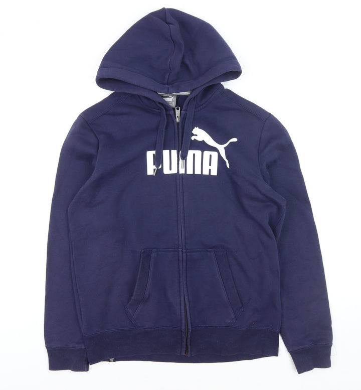 Puma Men's Blue Full Zip Hoodie M Sports Logo Fleece Sweatshirt