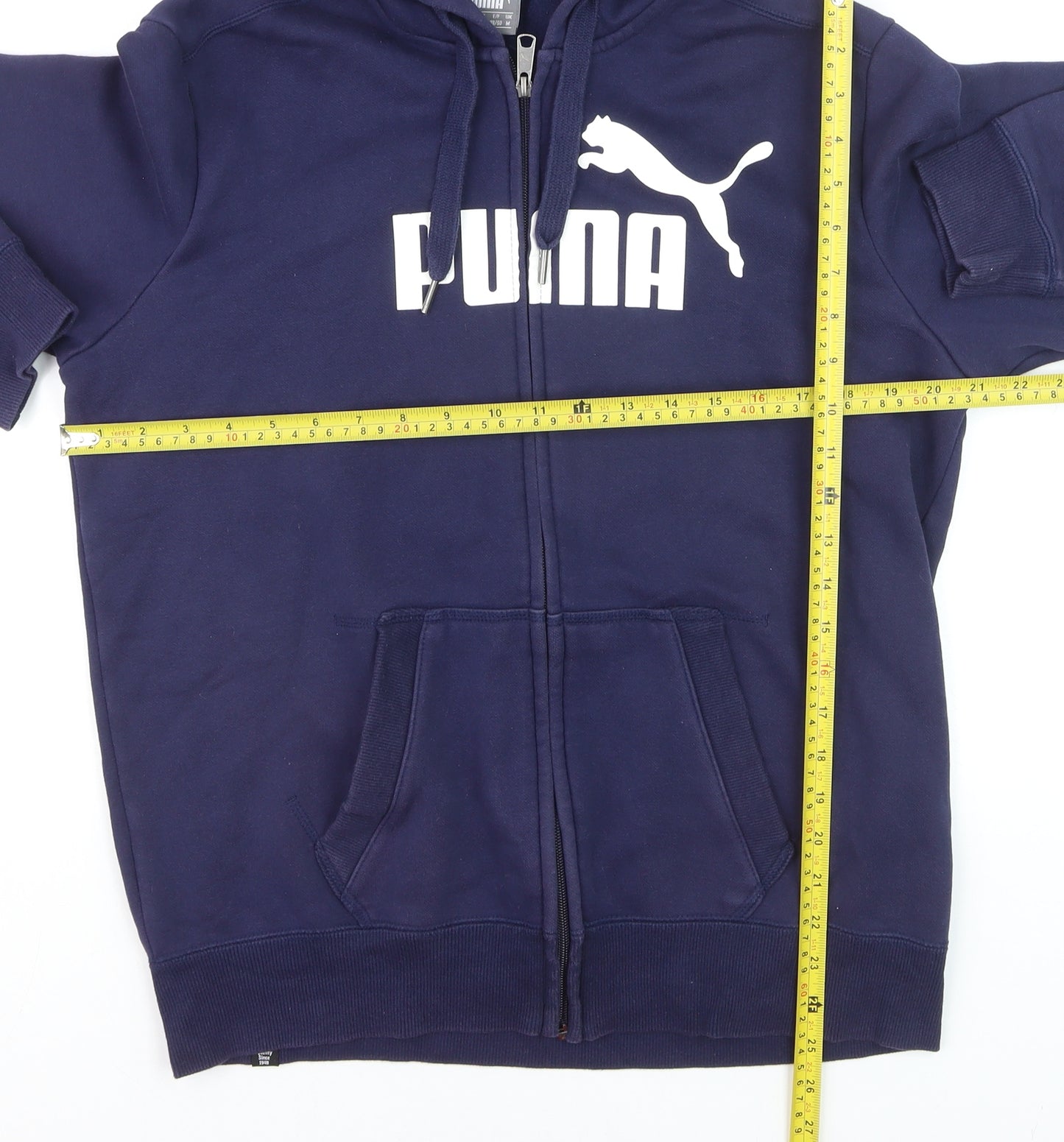 Puma Men's Blue Full Zip Hoodie M Sports Logo Fleece Sweatshirt
