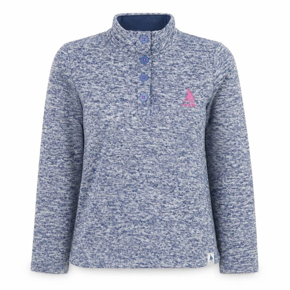 Front view of Land & Sea women’s blue henley pullover sweatshirt, size UK 12