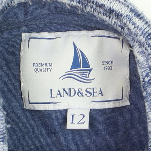 Land & Sea Womens Blue Henley Pullover Sweatshirt Size 12
