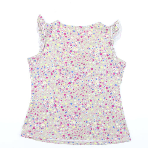 South Womens Beige Floral V-Neck Sleeveless Cotton Blouse Size 14