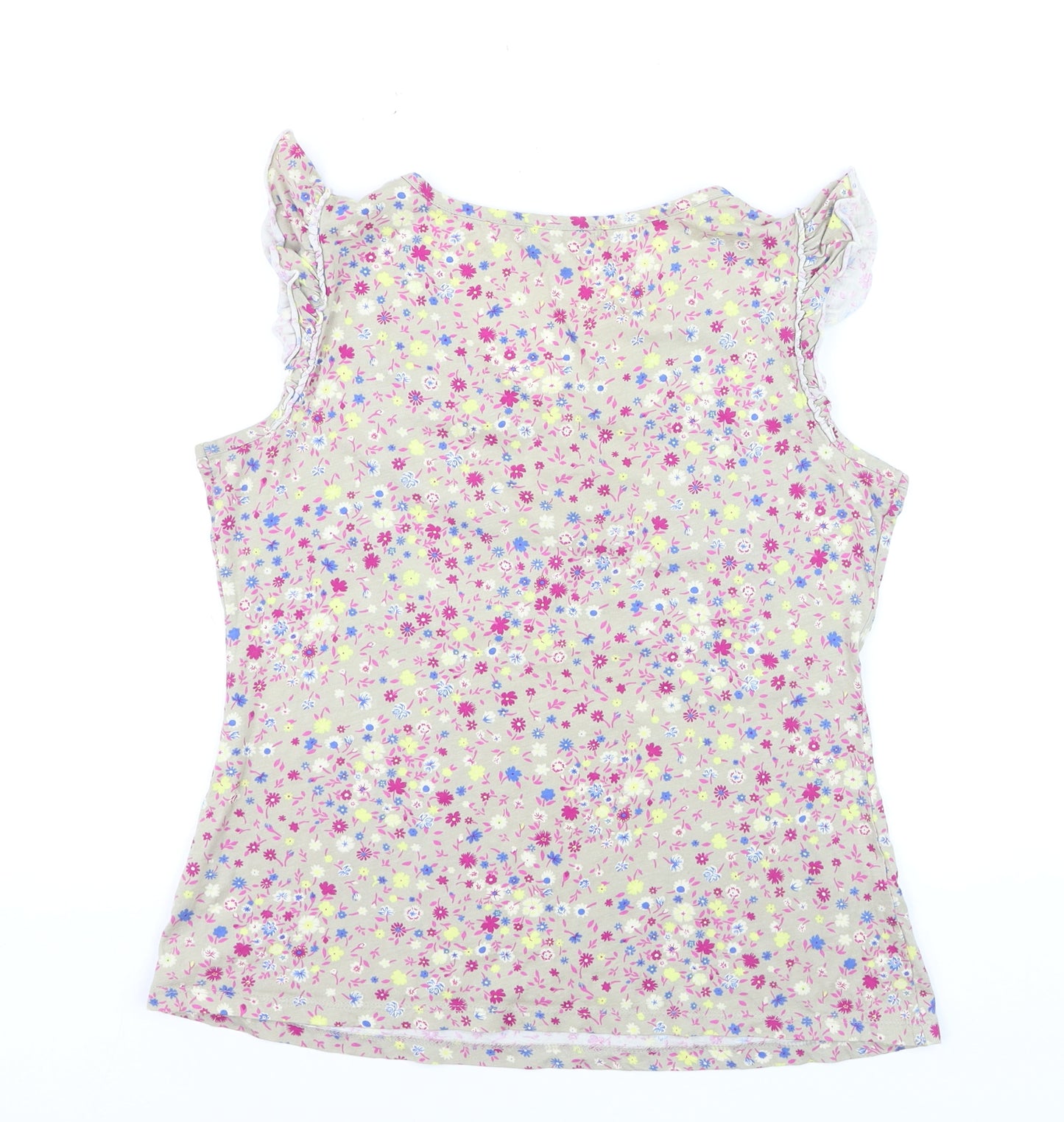 South Womens Beige Floral V-Neck Sleeveless Cotton Blouse Size 14