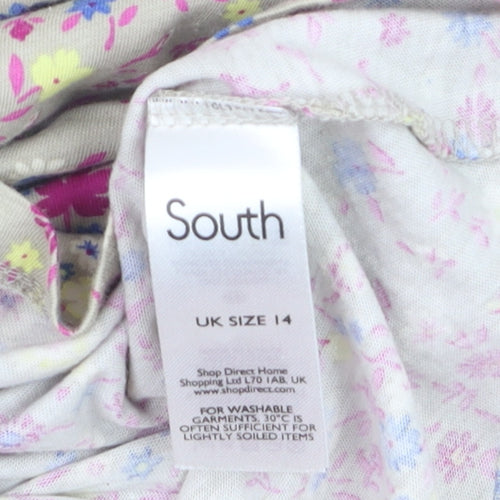 South Womens Beige Floral V-Neck Sleeveless Cotton Blouse Size 14