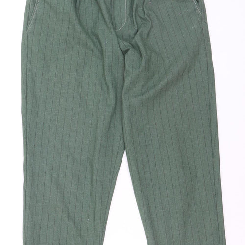 Bershka Women’s Green Striped Chino Tapered Trousers Size 12
