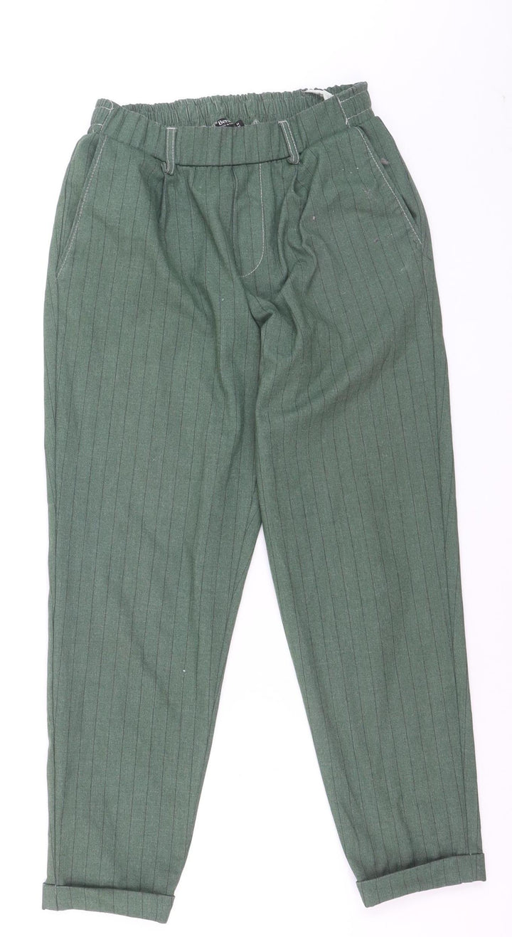Bershka Women’s Green Striped Chino Tapered Trousers Size 12