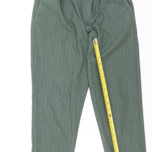 Bershka Women’s Green Striped Chino Tapered Trousers Size 12