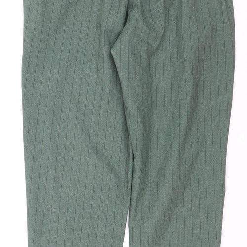 Bershka Women’s Green Striped Chino Tapered Trousers Size 12