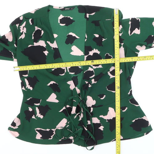 ONLY Women’s Green Floral Wrap Blouse Size 6 Long Flared Sleeve