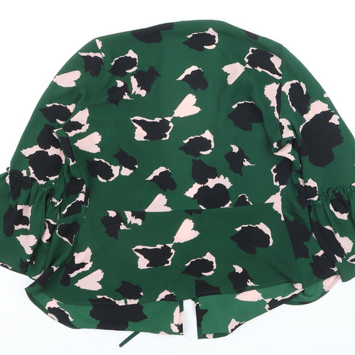 ONLY Women’s Green Floral Wrap Blouse Size 6 Long Flared Sleeve