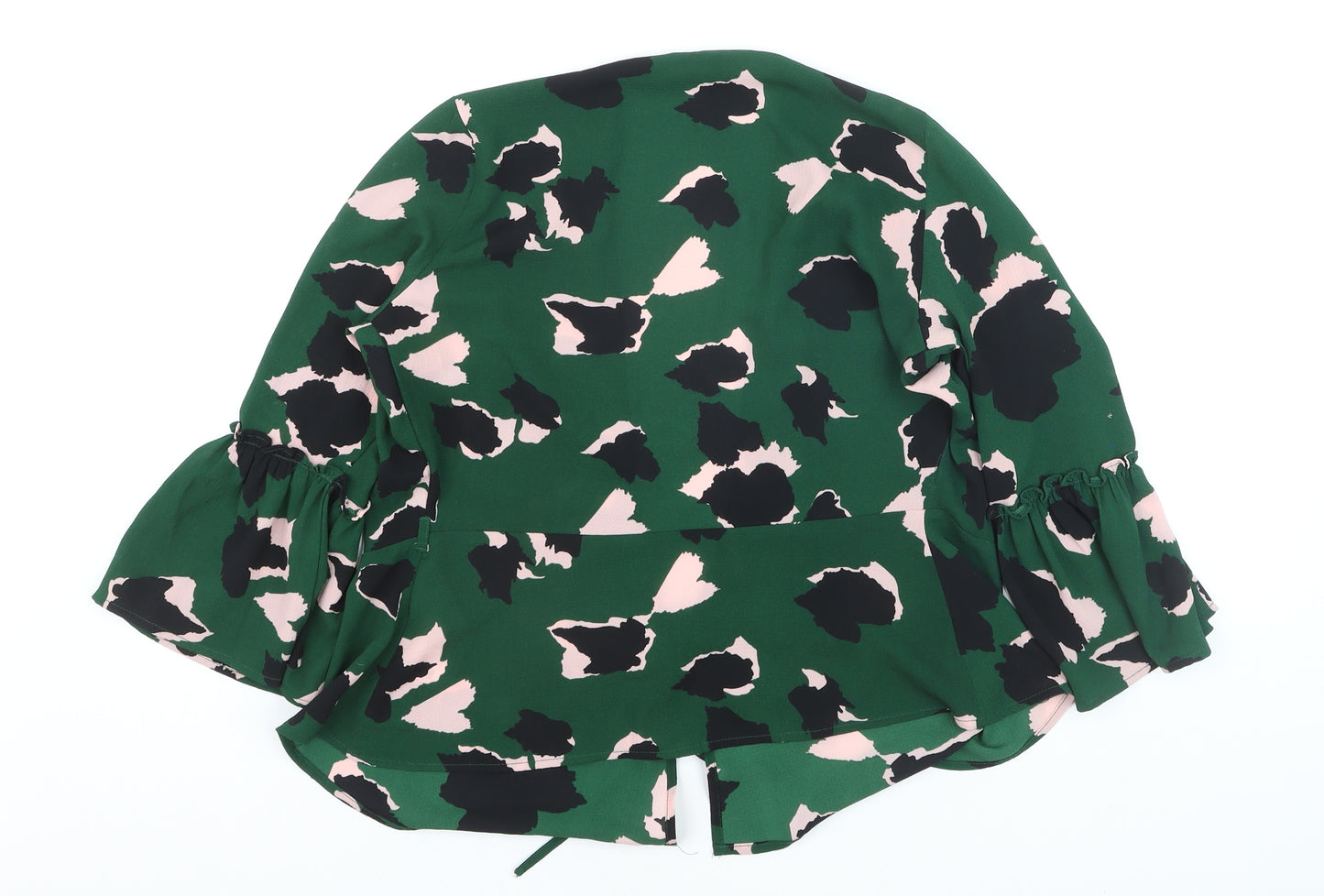 ONLY Women’s Green Floral Wrap Blouse Size 6 Long Flared Sleeve