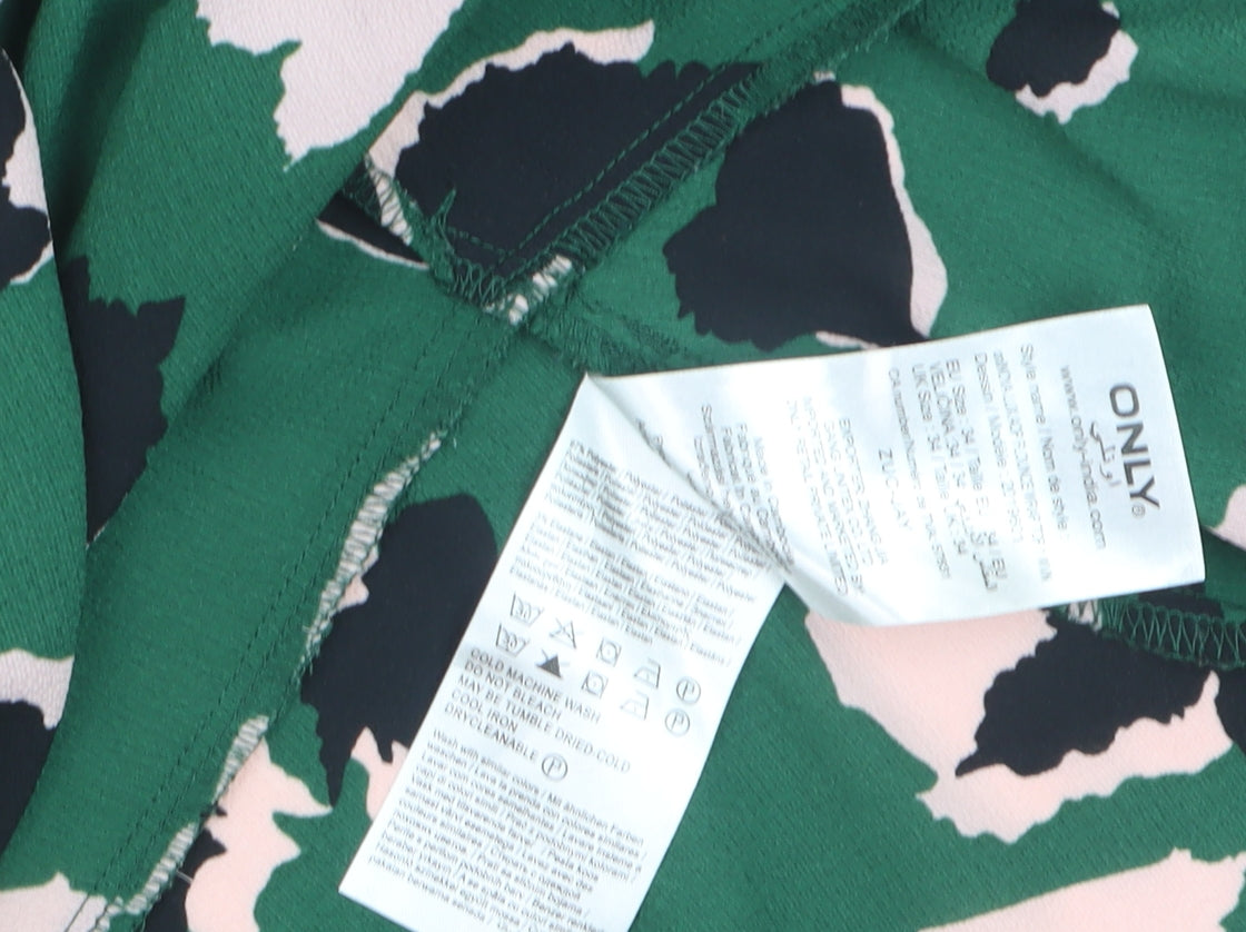 ONLY Women’s Green Floral Wrap Blouse Size 6 Long Flared Sleeve