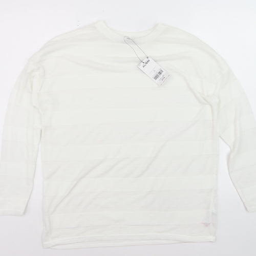 Next Womens White Long Sleeve Knit Striped Polyester T-Shirt Size 14