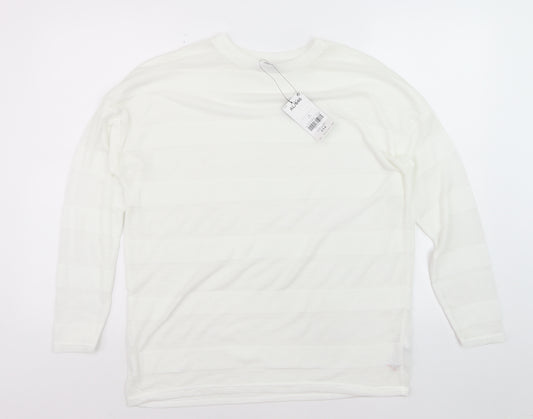 Next Womens White Long Sleeve Knit Striped Polyester T-Shirt Size 14