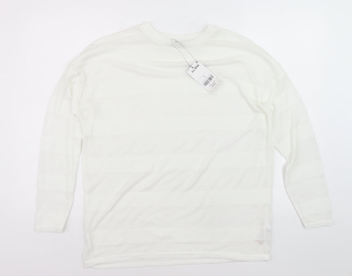 Next Womens White Long Sleeve Knit Striped Polyester T-Shirt Size 14
