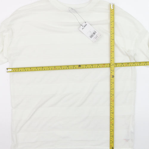 Next Womens White Long Sleeve Knit Striped Polyester T-Shirt Size 14