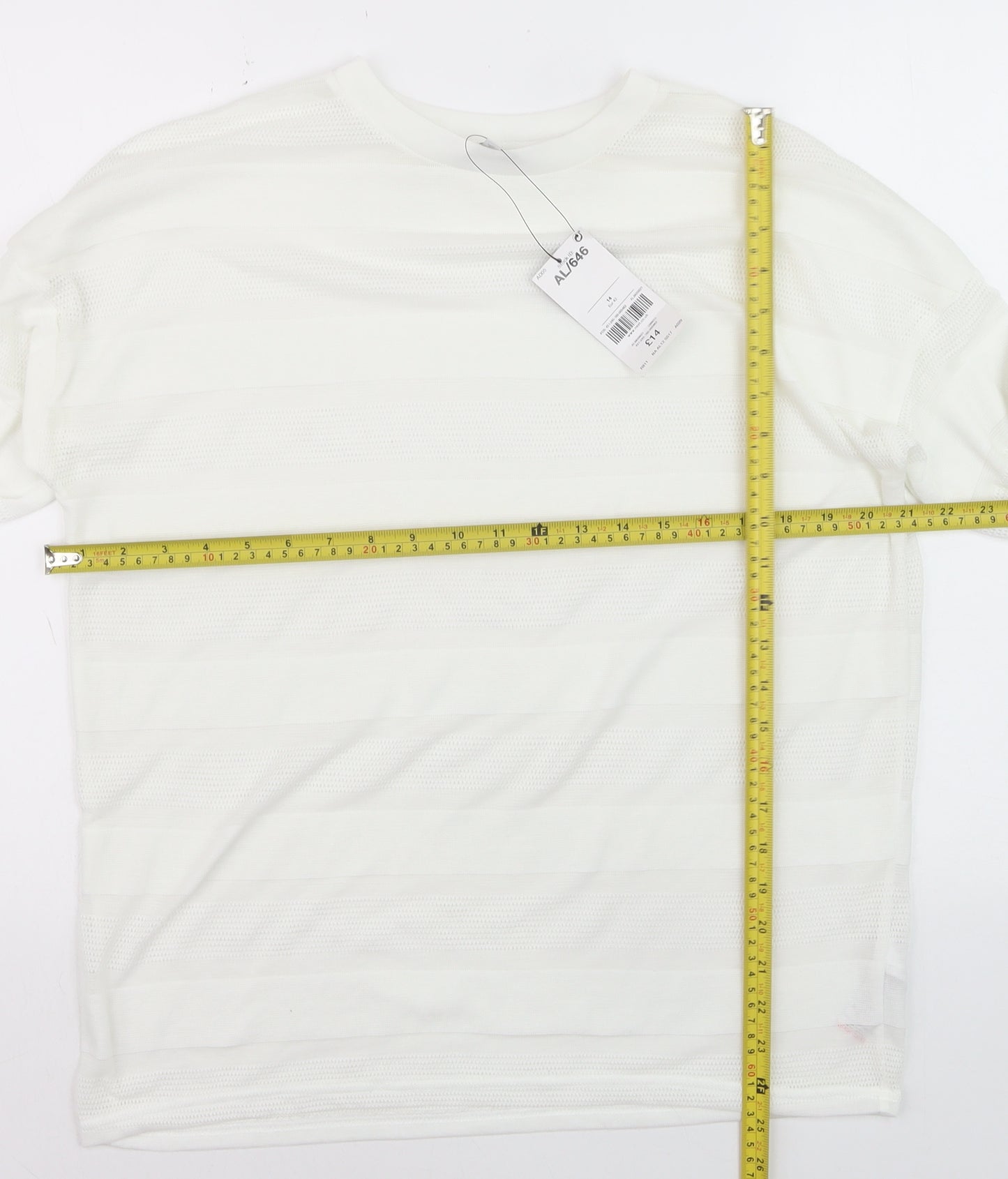 Next Womens White Long Sleeve Knit Striped Polyester T-Shirt Size 14