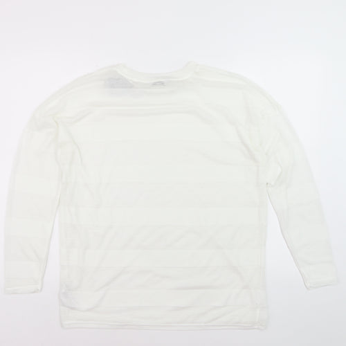 Next Womens White Long Sleeve Knit Striped Polyester T-Shirt Size 14