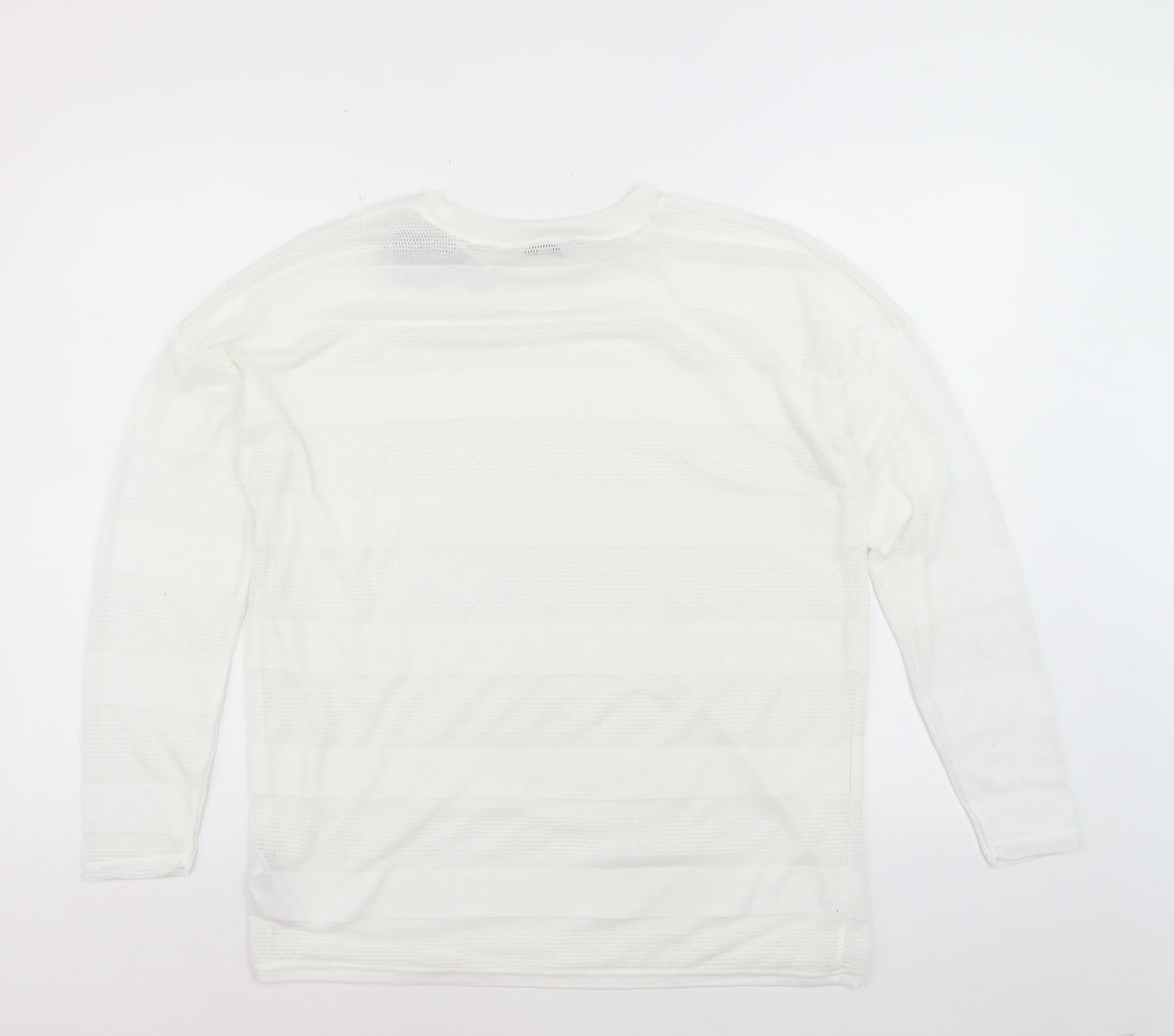 Next Womens White Long Sleeve Knit Striped Polyester T-Shirt Size 14