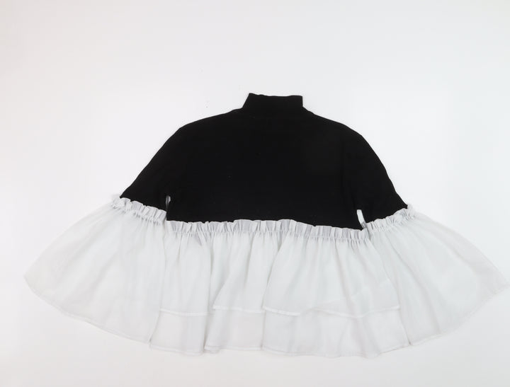 Lost Ink Women Black High Neck Ruffle Flared Sleeve Jumper Size 10