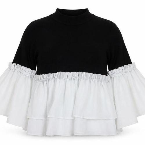 Lost Ink Women Black High Neck Ruffle Flared Sleeve Jumper Size 10