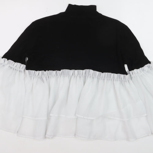 Lost Ink Women Black High Neck Ruffle Flared Sleeve Jumper Size 10