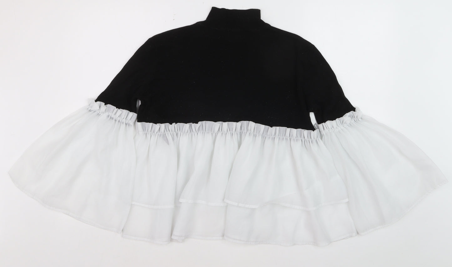 Lost Ink Women Black High Neck Ruffle Flared Sleeve Jumper Size 10