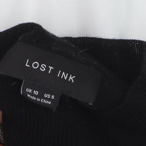 Lost Ink Women Black High Neck Ruffle Flared Sleeve Jumper Size 10