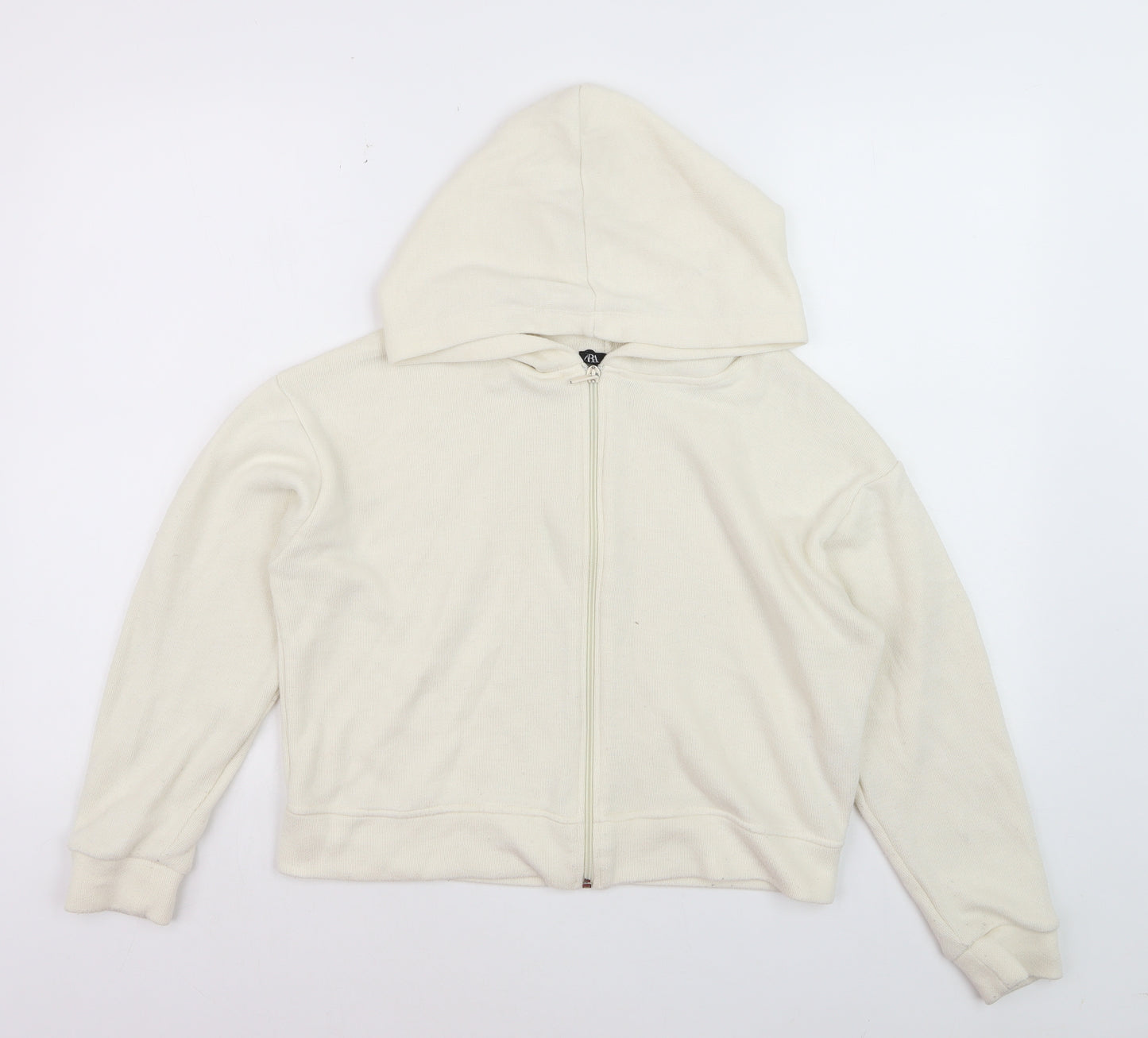 Zara Women Beige Full Zip Hoodie Size S Casual Cotton Blend