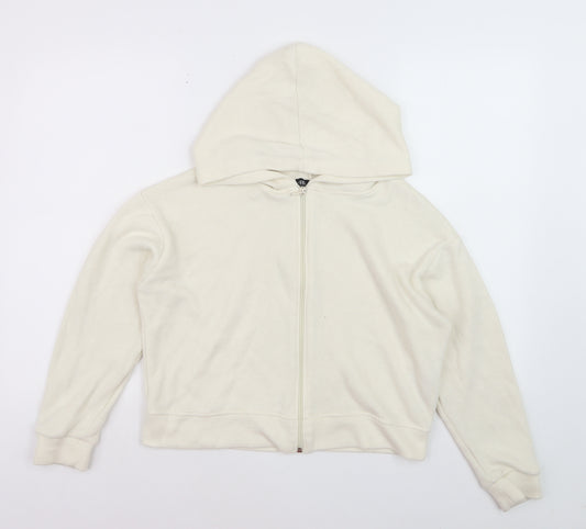 Zara Women Beige Full Zip Hoodie Size S Casual Cotton Blend