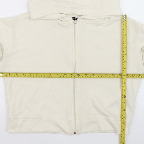 Zara Women Beige Full Zip Hoodie Size S Casual Cotton Blend