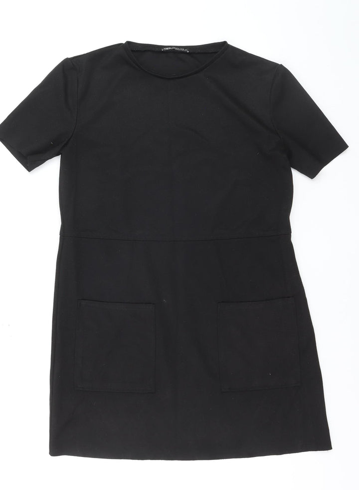 Zara Women Black Short Sleeve Shift Dress Size 8