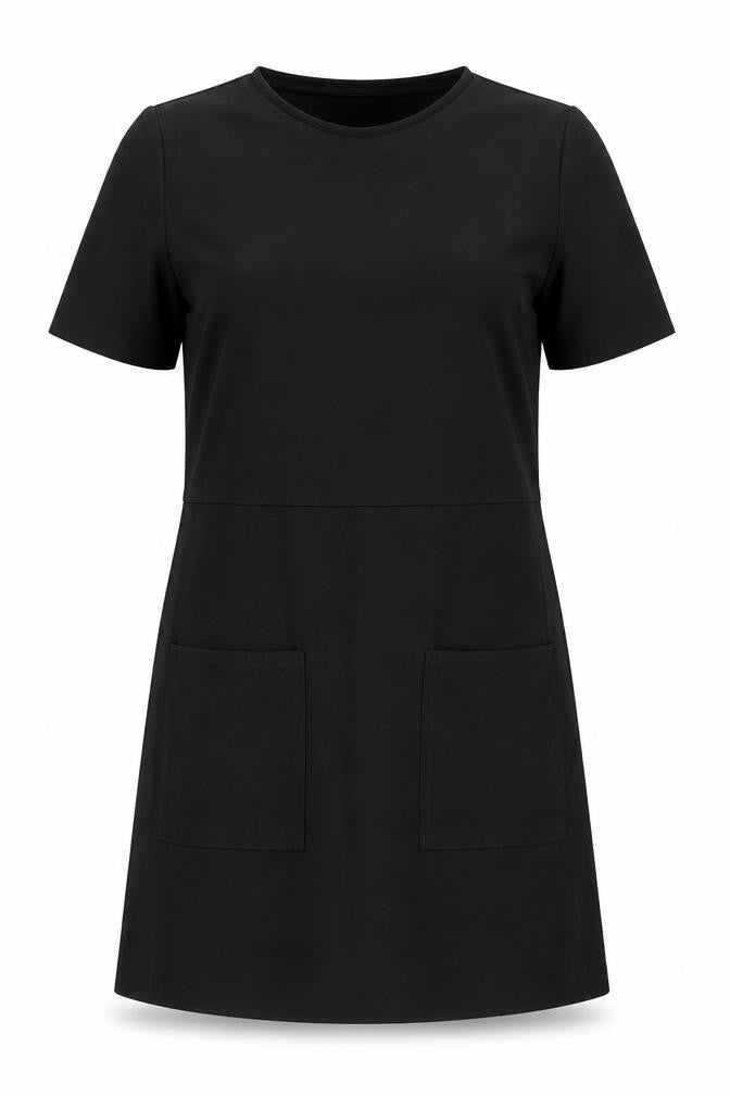 Front view of Zara Women Black Short Sleeve Shift Dress, size 8