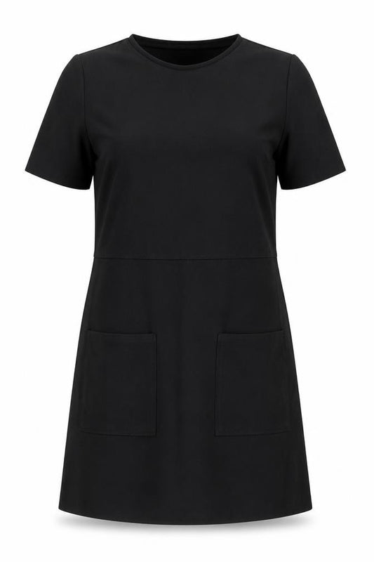 Front view of Zara Women Black Short Sleeve Shift Dress, size 8